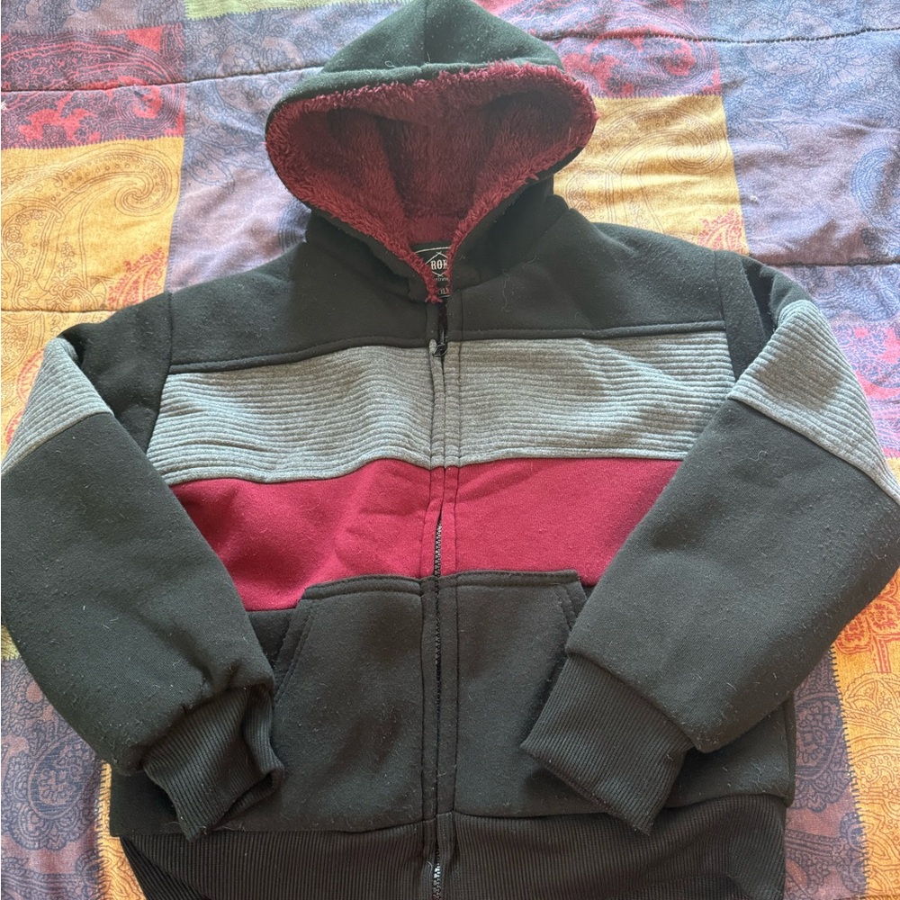 Black and Garnet Hooded Coat